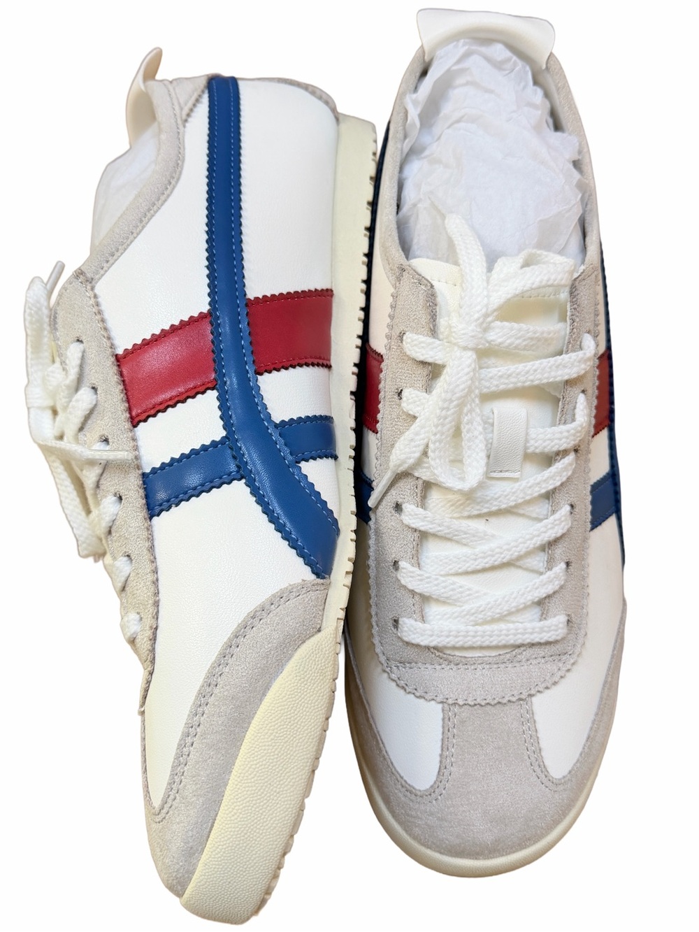Madden Girl Glide Lace-Up Low Profile Sneakers size 10 Retro stripes blue red
